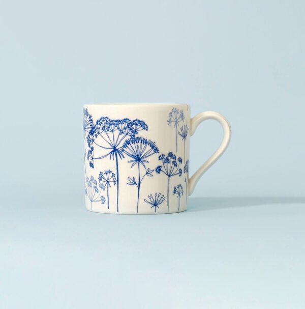 “Novotech Print Ceramic Coffee Mug – Blue Botanical Floral Design”