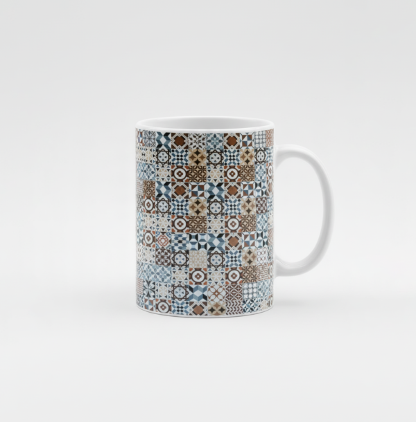 Premium Ceramic Printed Mug – Geometric Tile Pattern