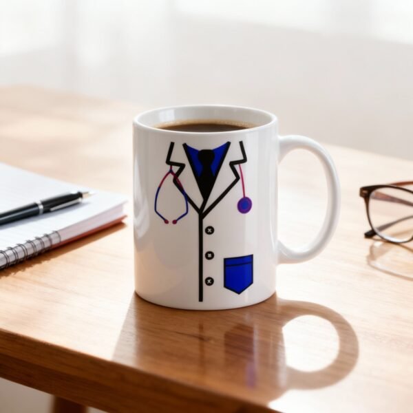 Premium Ceramic Coffee Mug for Doctors | Stylish Doctor Coat & Stethoscope Printed Tea Cup | Microwave & Freezer Safe Gifting Mug for Medical Professionals